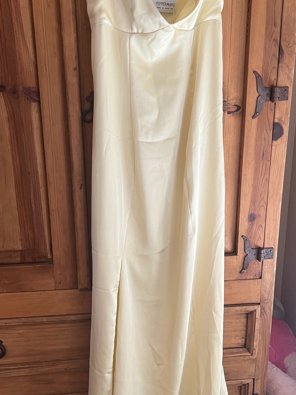 Peppermayo Pale Yellow Satin Maxi Slip Dress